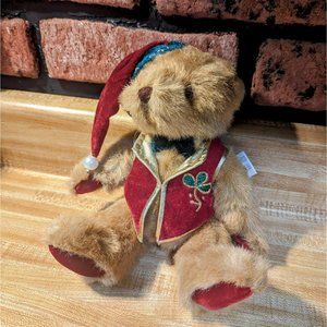 Vintage Godiva Teddy‎ Bear In Santa Hat & Red Vest - Christmas Stuffed Animal
